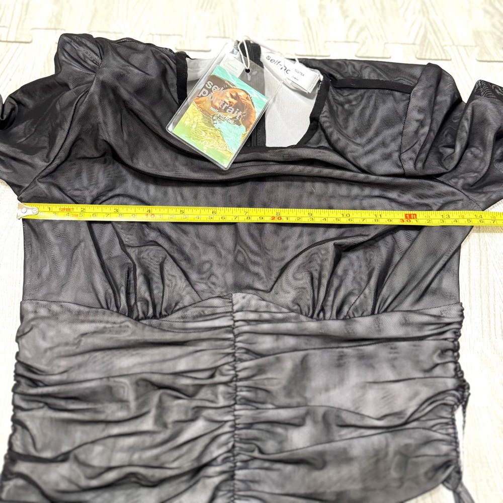 NWT Self-Portrait Mesh Ruched Mini Dress - Picture 12 of 12